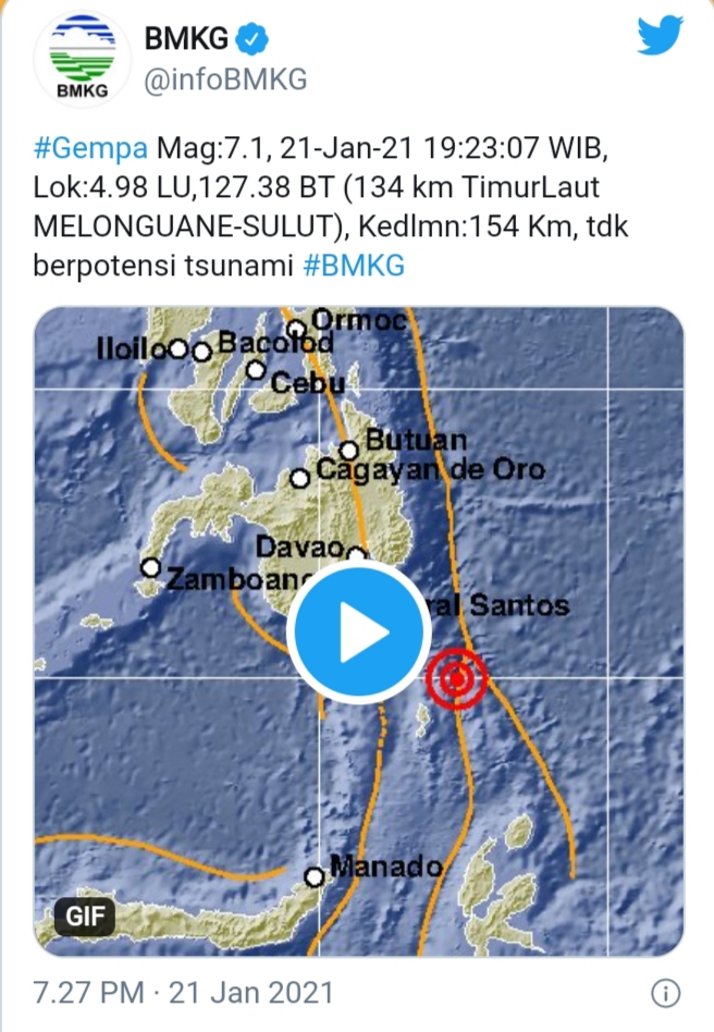 Gempa Lagi! Sulawesi Utara Diguncang Gempa 7,1 SR