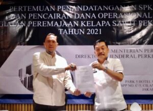 Kadisbun Lampung Teken SPK dan Pencairan Dana Operasional Peremajaan Kelapa Sawit