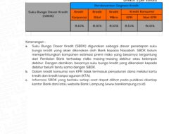 Ini Besaran Suku Bunga Dasar Kredit Bank Lampung Periode 30 April 2022