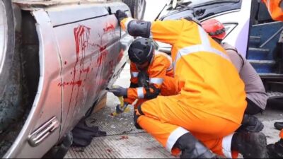 Direktorat Kesiapsiagaan Basarnas Gelar Latihan SAR Gabungan Vehicle Accident Rescue di Exit Tol Bakauheni Utara
