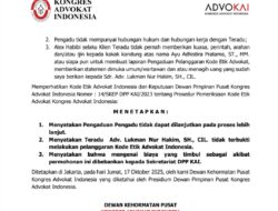 Dewan Kehormatan KAI Nyatakan Advokat Lukman Nurhakim Tak Langgar Kode Etik